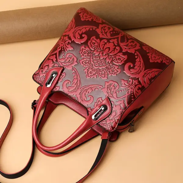 Vintage luxury flower embossed designer tote - Image 16