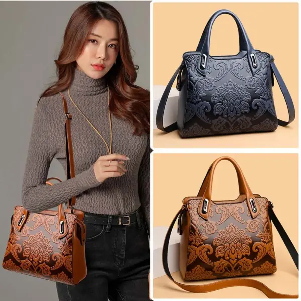 Vintage luxury flower embossed designer tote - Image 17