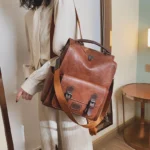 Vintage top handle leather backpack - Image 4