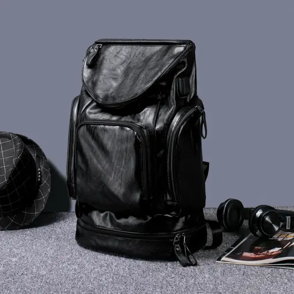 Large capacity independent shoe layer design leather backpack - Image 14