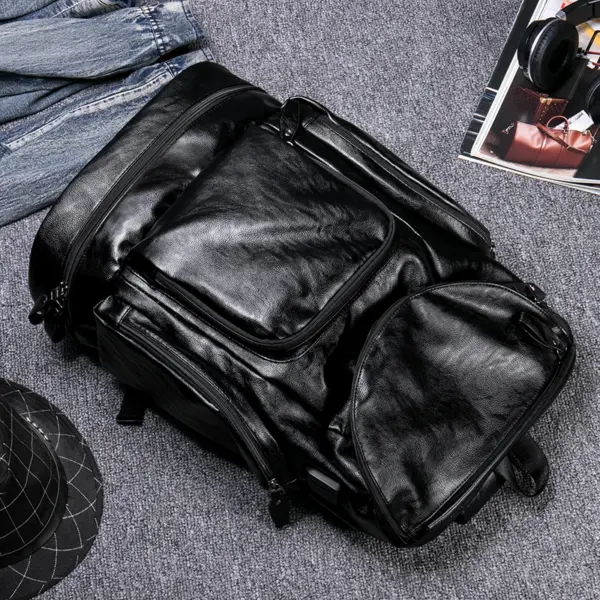 Large capacity independent shoe layer design leather backpack - Image 15