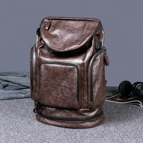 Large capacity independent shoe layer design leather backpack - Image 16