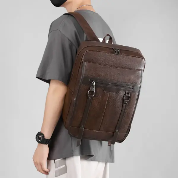 Men`s large capacity high quality leather backpack - Image 14
