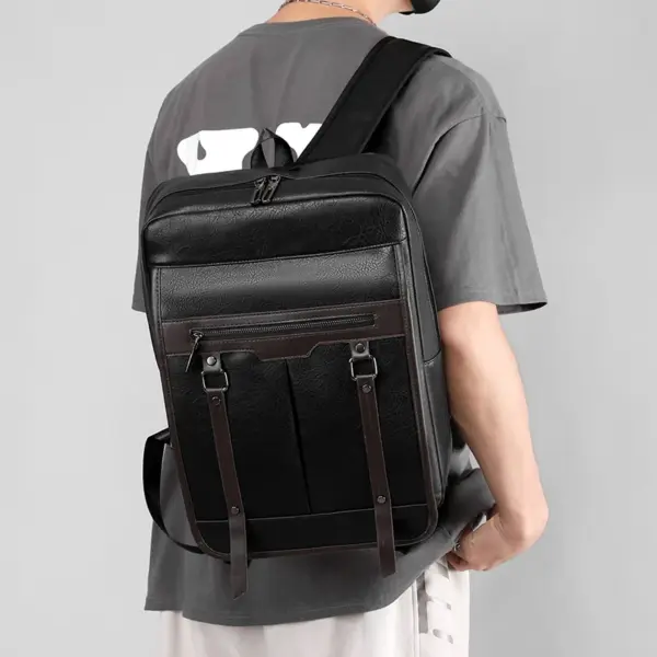 Men`s large capacity high quality leather backpack - Image 17