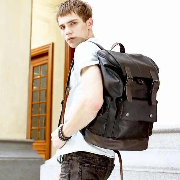 Premium large capacity men`s leather backpack - Image 9