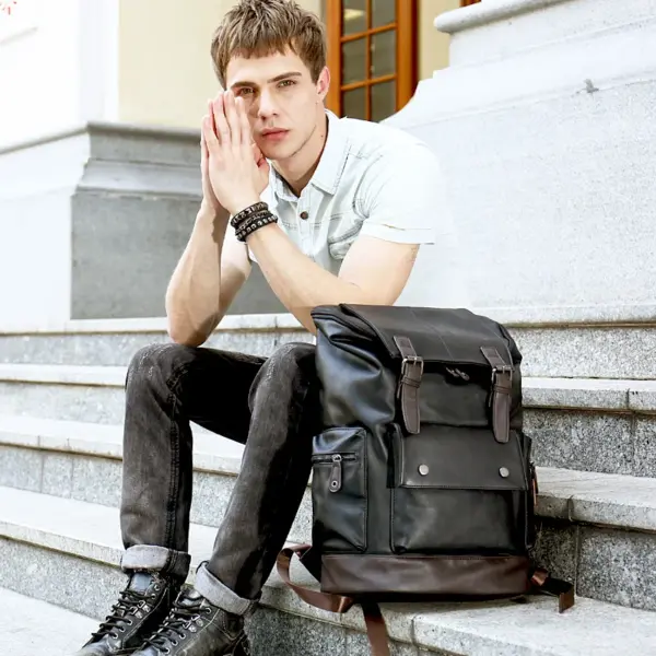 Premium large capacity men`s leather backpack - Image 10