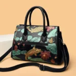 Vintage lotus pond scenery embossed tote bag - Image 10