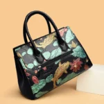 Vintage lotus pond scenery embossed tote bag - Image 12