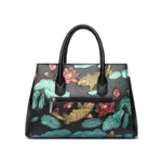 Vintage lotus pond scenery embossed tote bag - Image 3