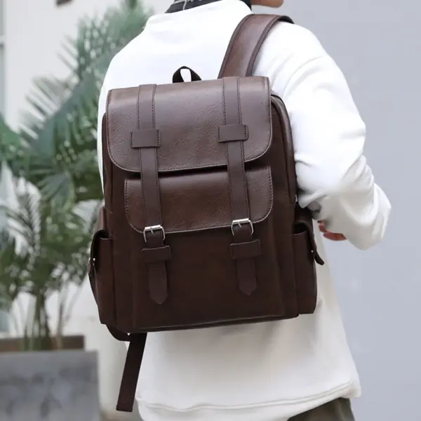 Vintage multi pocket design leather backpack - Image 2