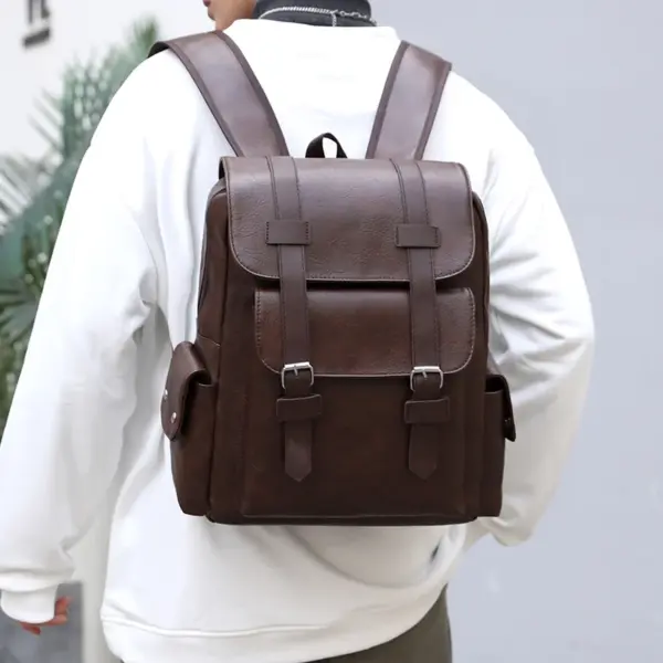 Vintage multi pocket design leather backpack - Image 3