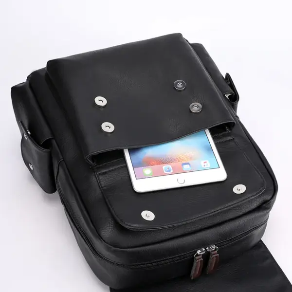 Vintage multi pocket design leather backpack - Image 14