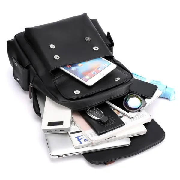 Vintage multi pocket design leather backpack - Image 15