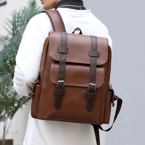 Vintage multi pocket design leather backpack - Image 4