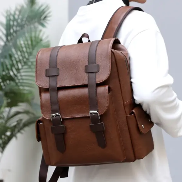 Vintage multi pocket design leather backpack - Image 5