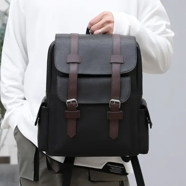 Vintage multi pocket design leather backpack - Image 6