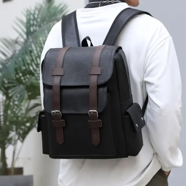 Vintage multi pocket design leather backpack - Image 7