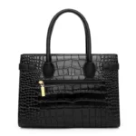 Women vintage croc embossed leather tote bag - Image 5