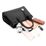 Women vintage croc embossed leather tote bag - Image 3