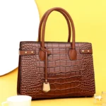 Women vintage croc embossed leather tote bag - Image 11