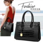Women vintage croc embossed leather tote bag - Image 13