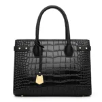 Women vintage croc embossed leather tote bag
