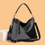 Rhinestone splicing soft leather shoulder tote bag - Image 11