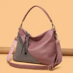 Rhinestone splicing soft leather shoulder tote bag - Image 16