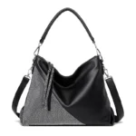 Rhinestone splicing soft leather shoulder tote bag