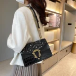 Sequined flap designer chain bag - Image 9