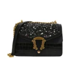Sequined flap designer chain bag