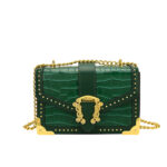 Croc embossed bright leather square chain bag
