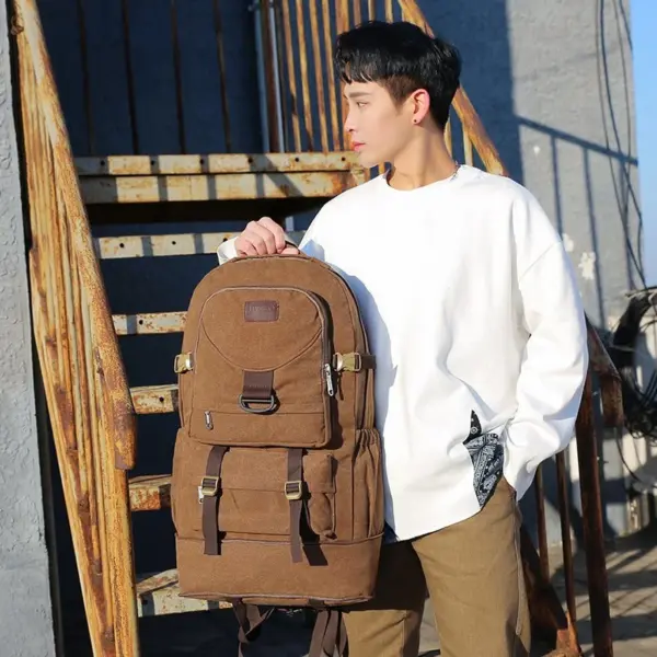 Large capacity outdoor multi functional canvas backpack - Image 3