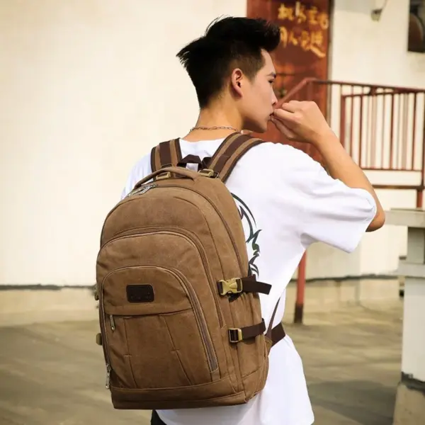 Large capacity outdoor vintage canvas backpack - Image 14