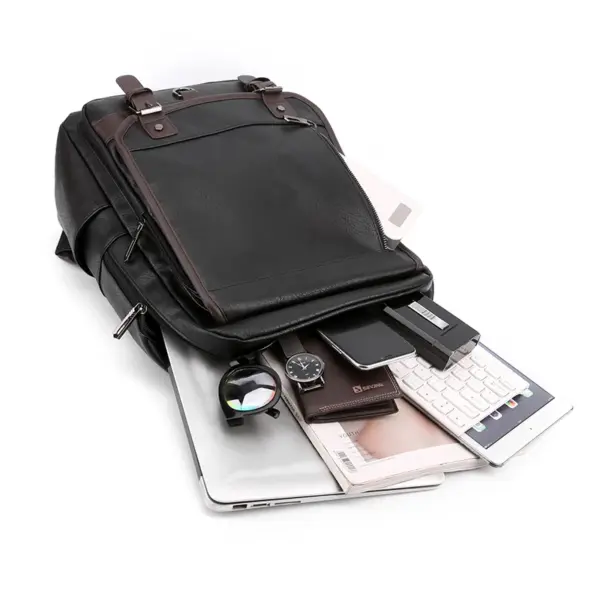 Large capacity top handle men`s leather backpack - Image 8