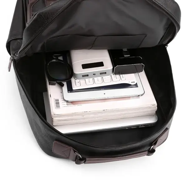 Large capacity top handle men`s leather backpack - Image 9