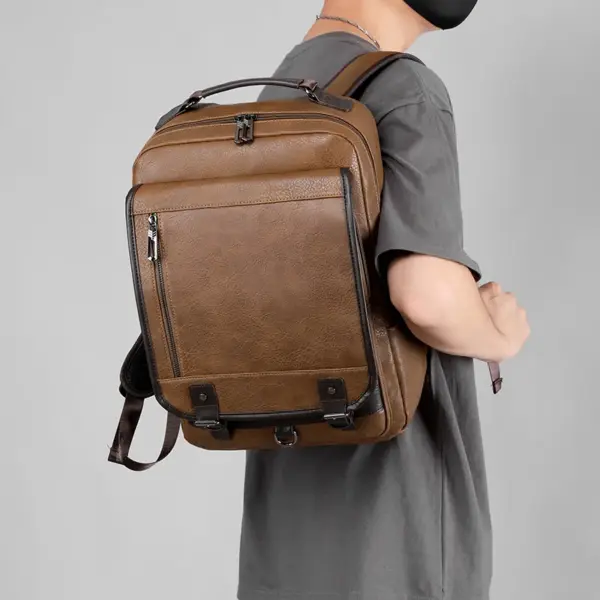 Large capacity top handle men`s leather backpack - Image 12