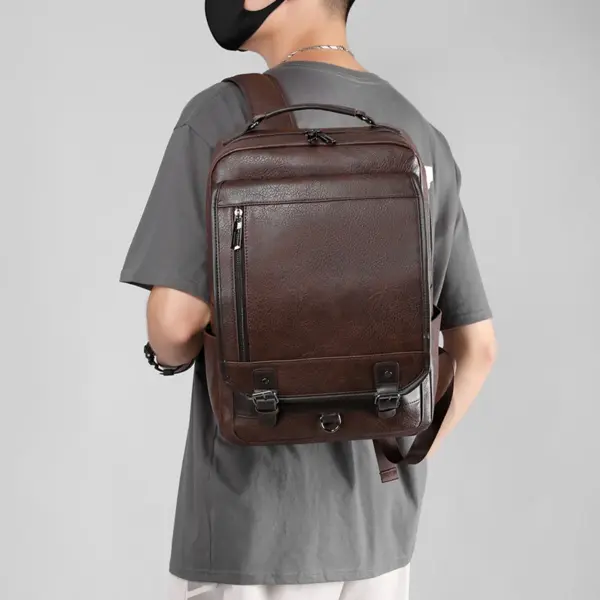 Large capacity top handle men`s leather backpack - Image 13