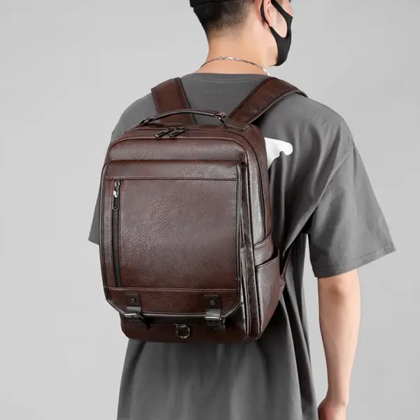 Large capacity top handle men`s leather backpack - Image 14