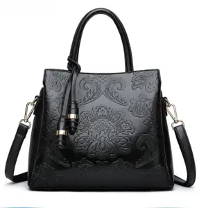 Luxury flower embossed vintage designer tote bag