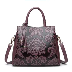 Luxury flower embossed vintage designer tote bag