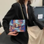 Snakeskin embossed square chain bag - Image 4