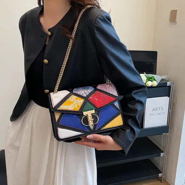 Colorblock snakeskin embossed designer chain bag - Image 6