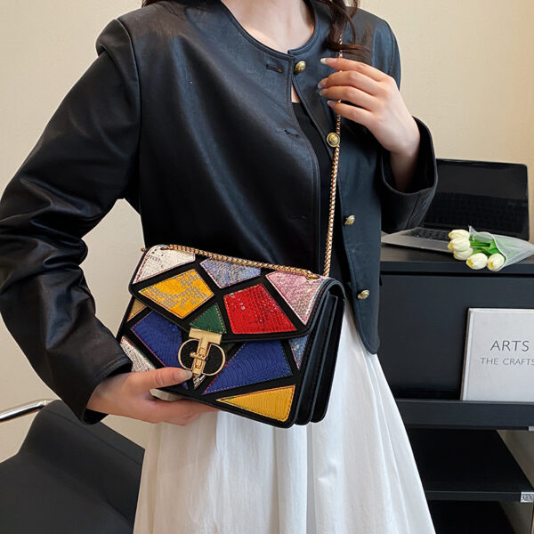Colorblock snakeskin embossed designer chain bag - Image 7