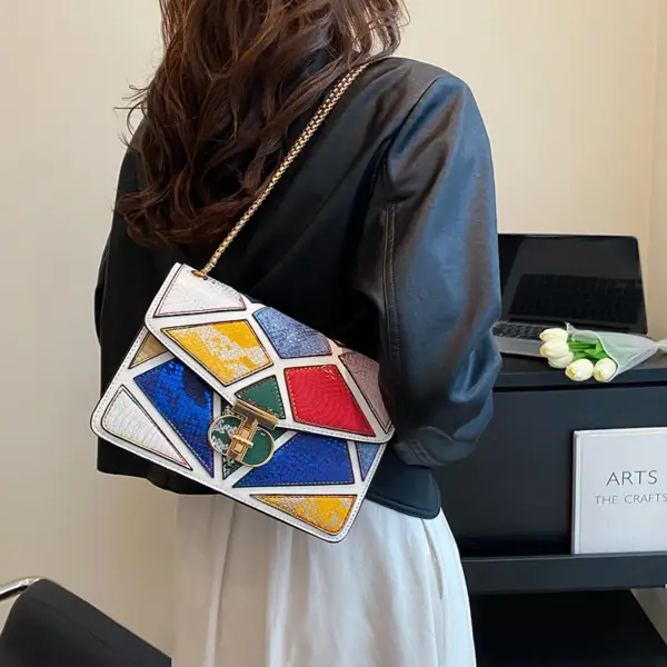 Colorblock snakeskin embossed designer chain bag - Image 8