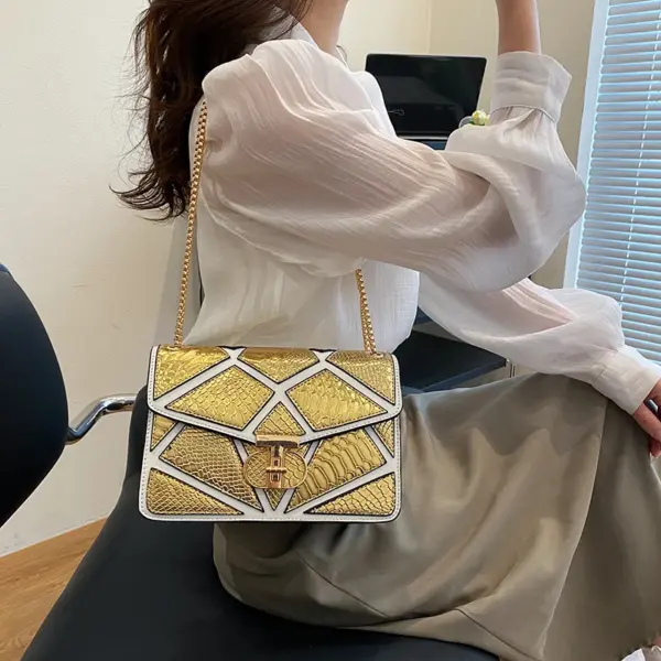 Colorblock snakeskin embossed designer chain bag - Image 2