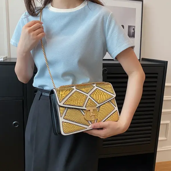 Colorblock snakeskin embossed designer chain bag - Image 9