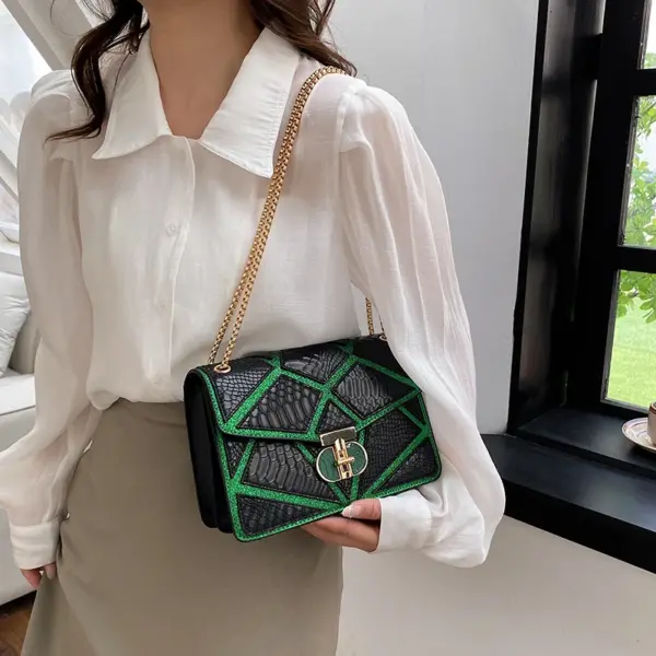 Colorblock snakeskin embossed designer chain bag - Image 10