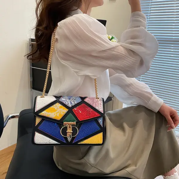 Colorblock snakeskin embossed designer chain bag - Image 3