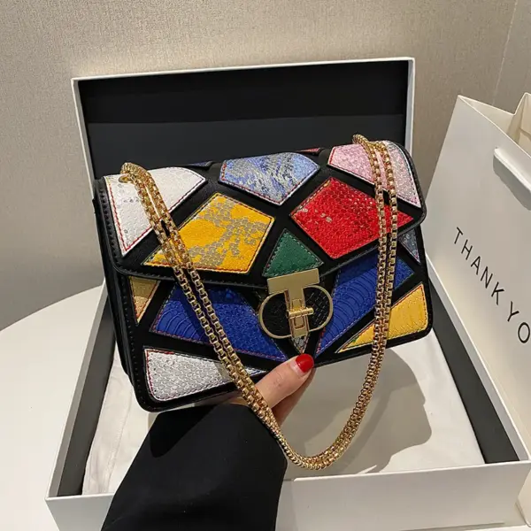 Colorblock snakeskin embossed designer chain bag - Image 11